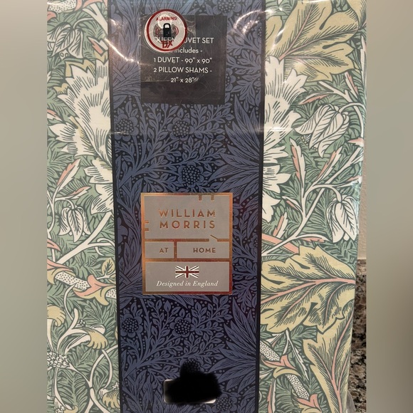 WILLIAM MORRIS Honeysuckle Tulip Sea Green 3PC QUEEN Duvet Cover Set Cotton NWT - Picture 1 of 5